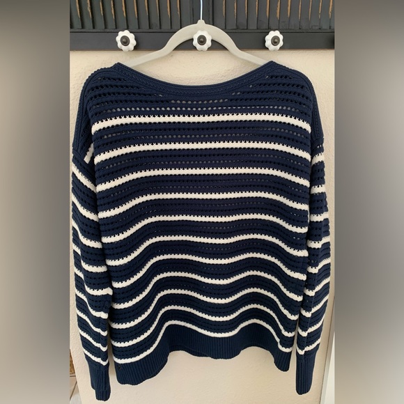 Lululemon cotton blend pointelle sweater. Like new. Navy and cream stripe. - Picture 6 of 6